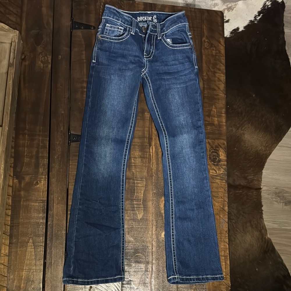 Classic Blue Boot Cut Jeans with Gradient Denim